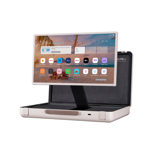 LG StanbyME Go 27" Touchscreen im Aktentaschen-Design | Tragbar und kabellos | Integrierter Akku