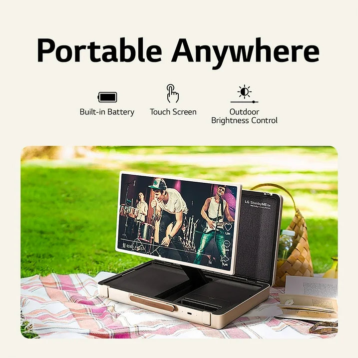 LG StanbyME Go 27" Touchscreen im Aktentaschen-Design | Tragbar und kabellos | Integrierter Akku